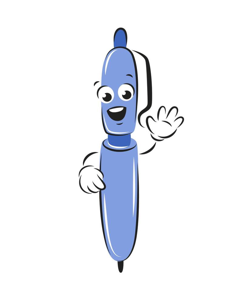 Happy cartoon pen smiles and greets. Knowledge and education concept. illustration for children design or school. vector