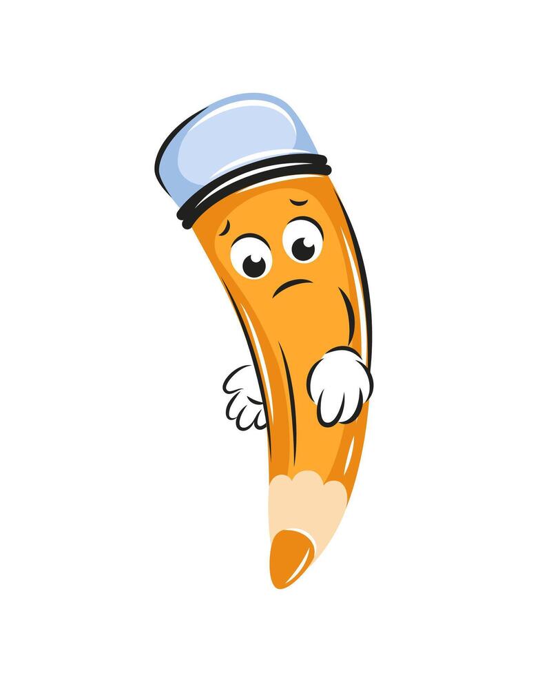 Sad cartoon pencil. Knowledge and education concept. illustration for children design or school. vector