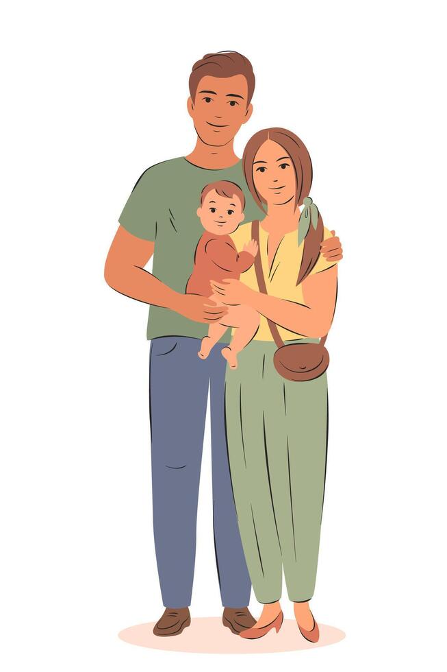 Happy family with newborn. Parents with child. Pregnancy and breastfeeding concept. vector