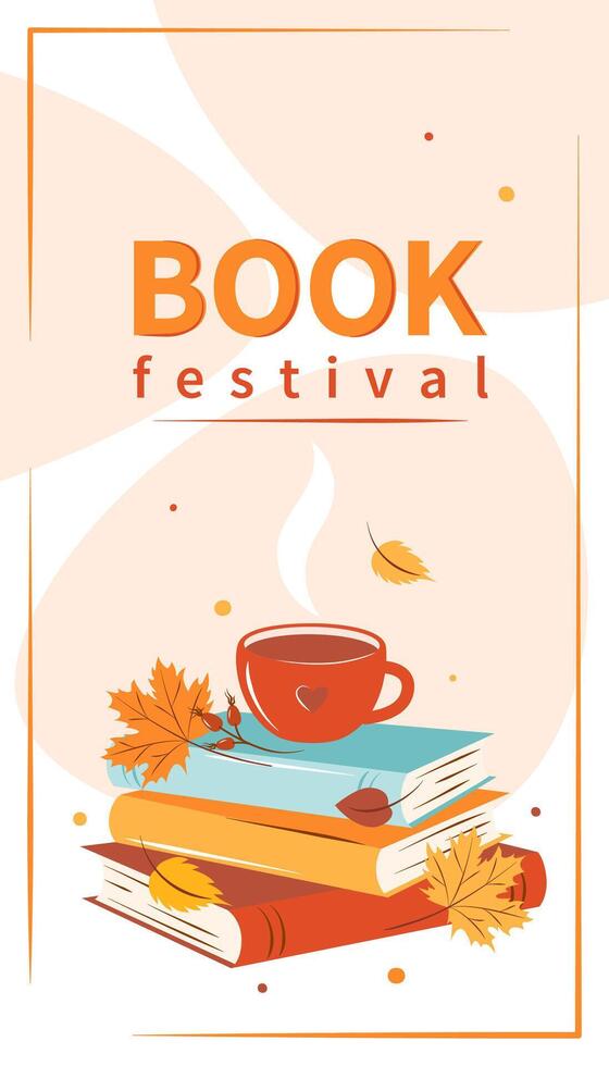 Book festival. Layout design for bookstore, library. Books with autumn bright leaves. vector