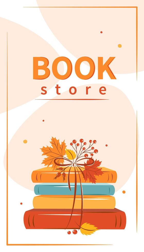 Layout design for bookstore, bookshop or library. Books with autumn bright leaves. vector
