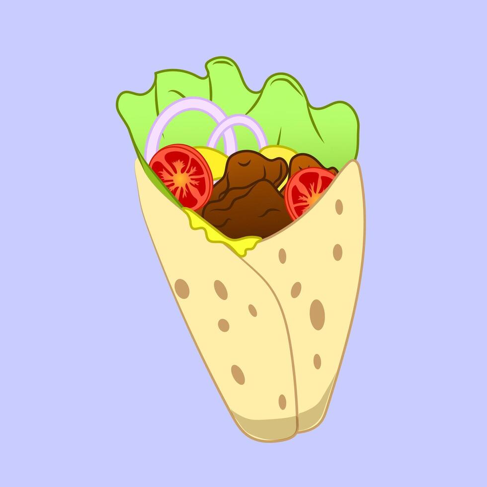 Illustration of a kebab with a milky-purple background. vector