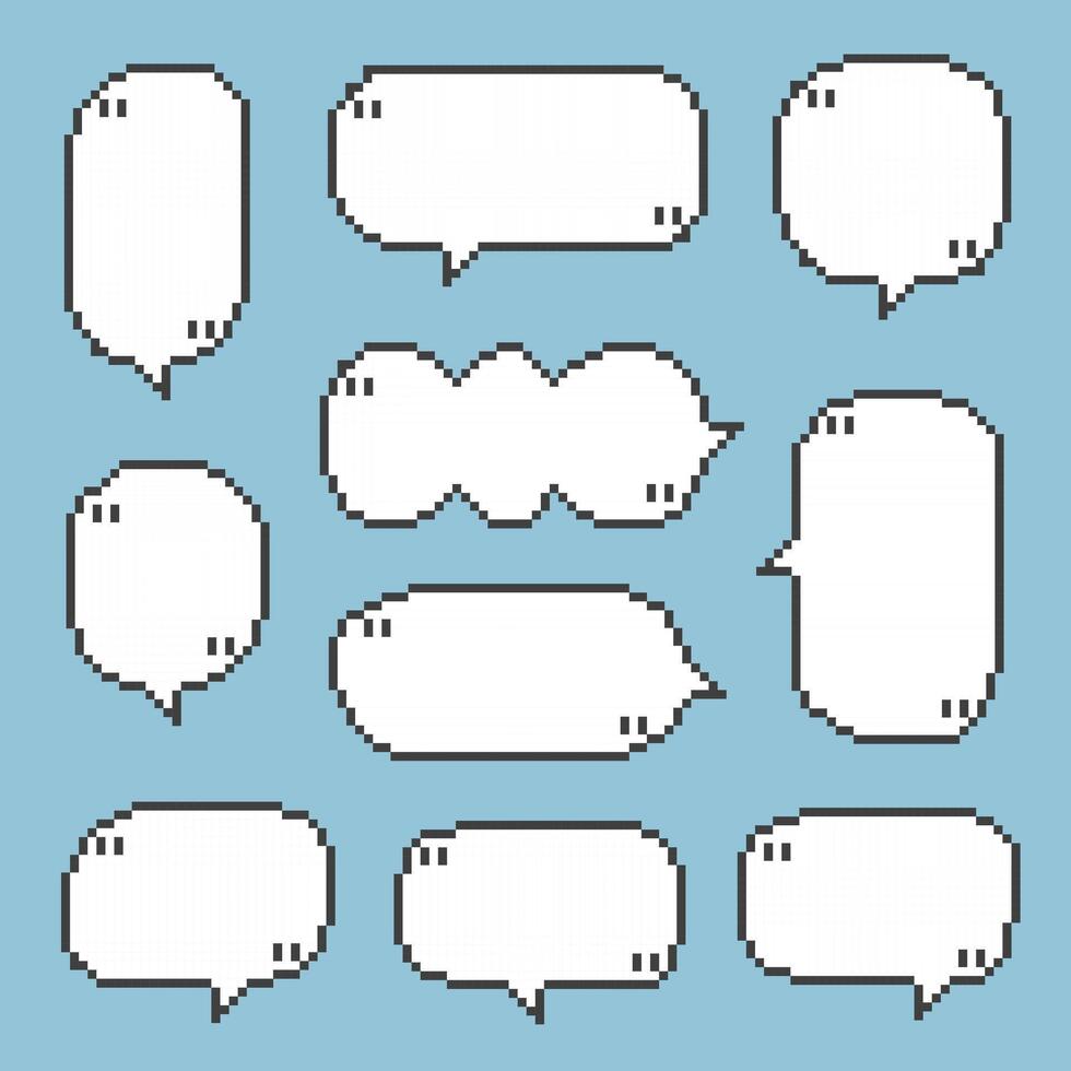 collection set of retro game 8bit pixel speech bubble balloon black and white color with quotation marks vector