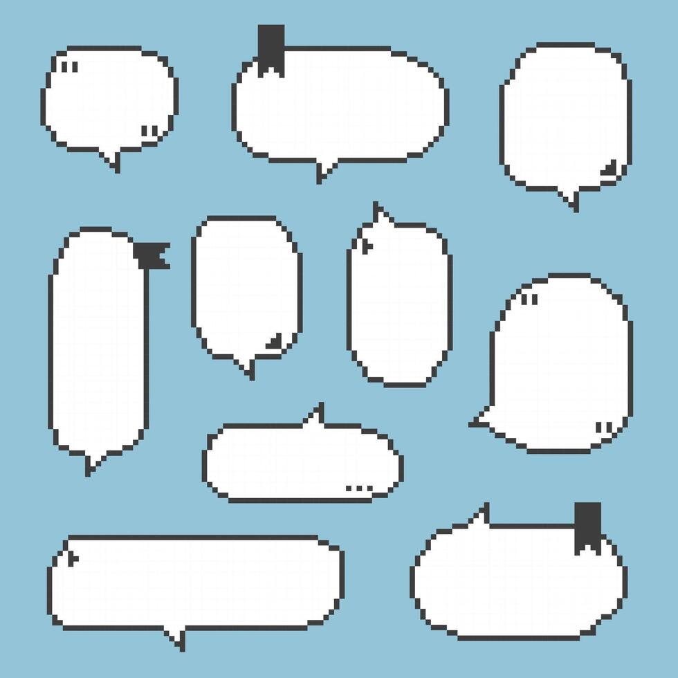 collection set of retro game 8bit pixel speech bubble balloon black and white color with quotation marks vector