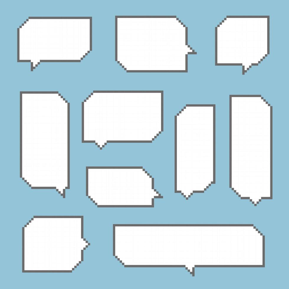 collection set of retro game 8bit pixel speech bubble balloon black and white color vector