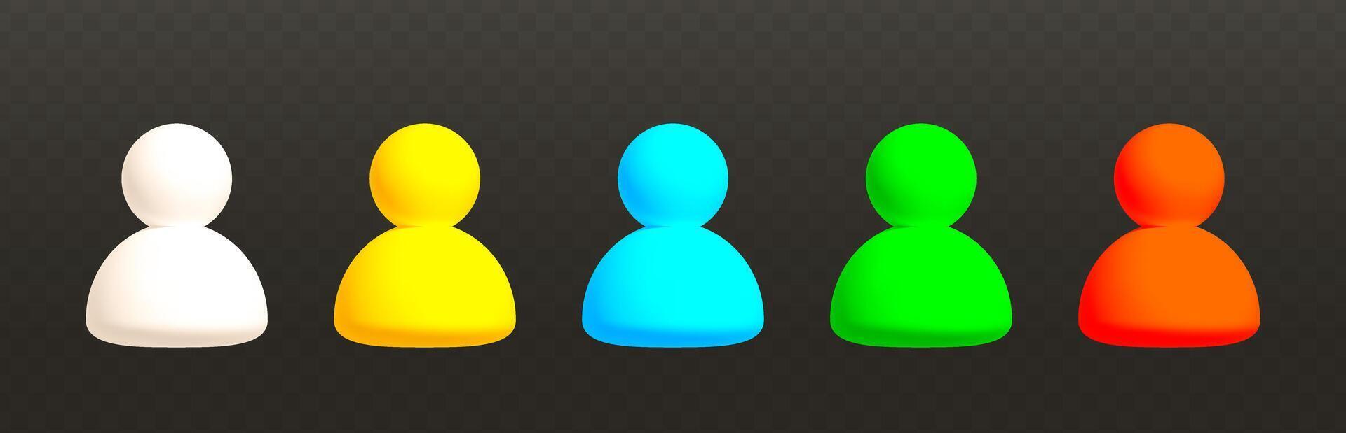 Set of realistic 3d user icons. Human person symbols in plastic cartoon style. Social network profile badge, abstract avatar for website profile vector