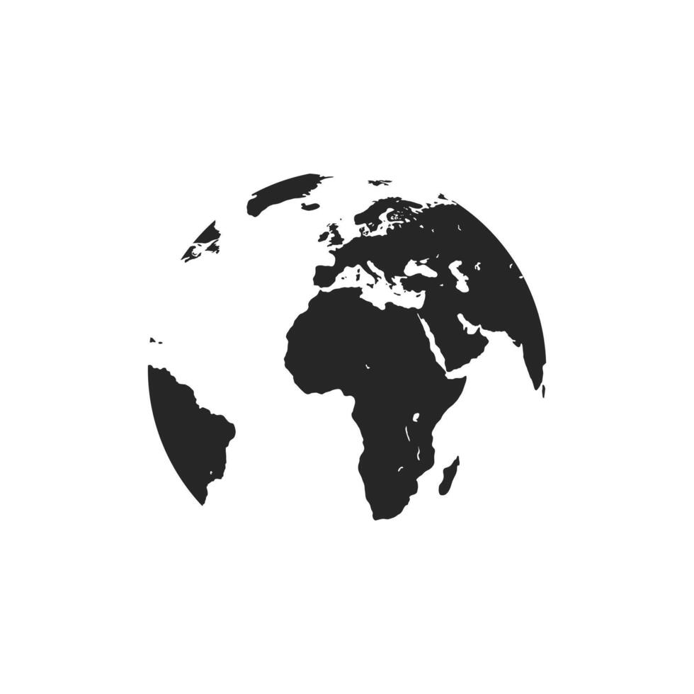 Black linear silhouette planet Earth with continents. Simple icon earth globe isolated on white background vector