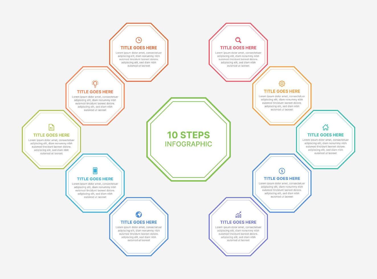 Octagonal Round Infographic Design Template with 10 Options vector