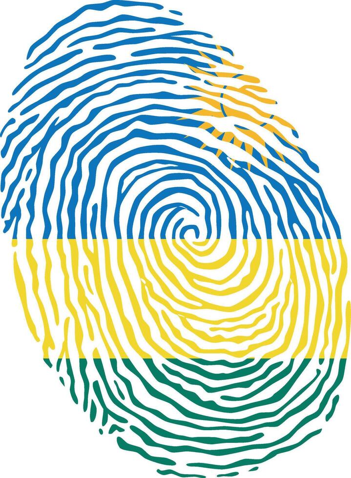 Fingerprint colored with the national flag of Rwanda vector