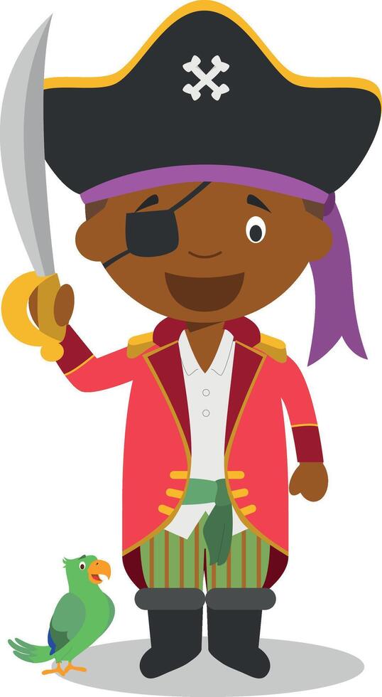 Cute cartoon illustration of a black or african american pirate. vector