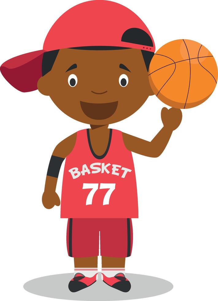 Cute cartoon illustration of a black or african american male basketball player. vector