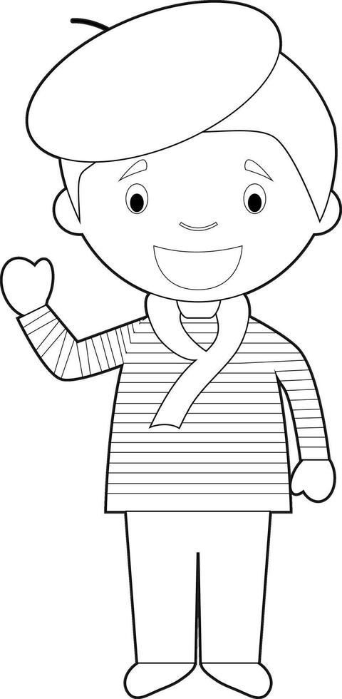 Easy coloring cartoon character from France dressed in the traditional way Illustration. vector