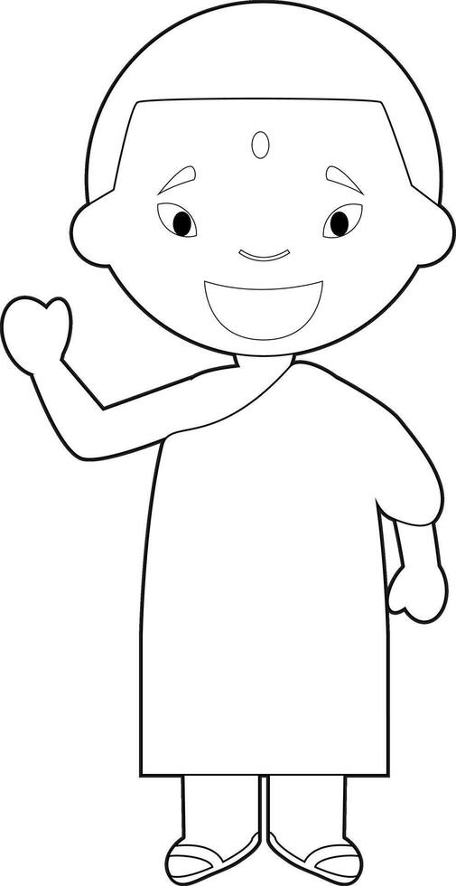Easy coloring cartoon character from Nepal dressed in the traditional way Illustration. vector