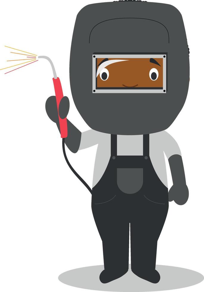 Cute cartoon illustration of a black or african american male welder. vector