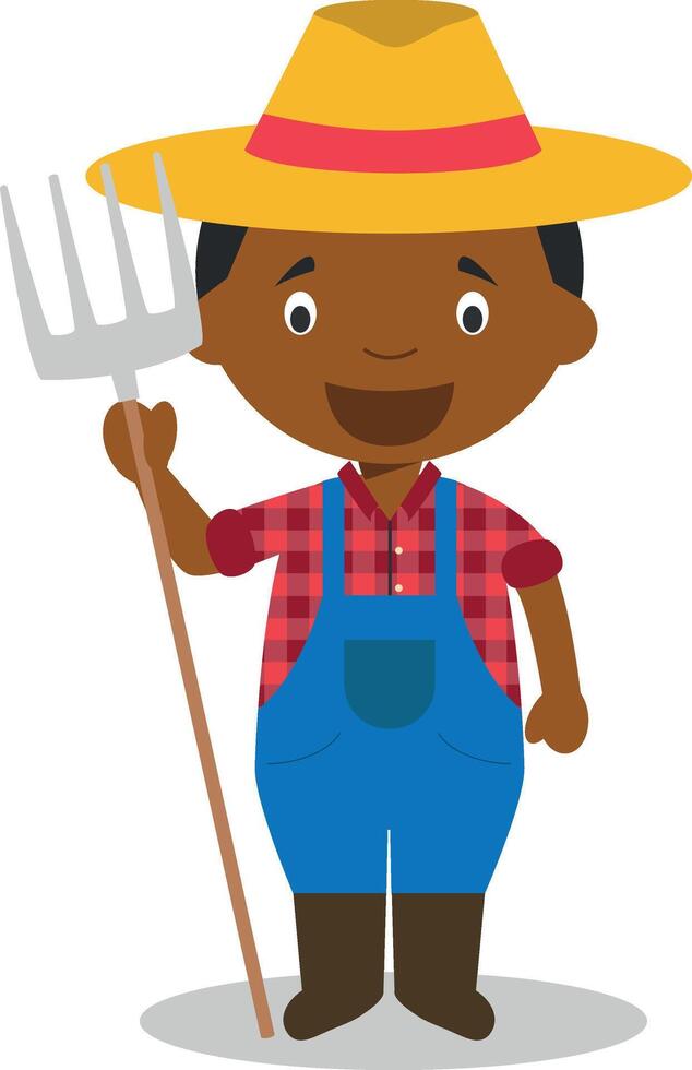 Cute cartoon illustration of a black or african american male farmer. vector