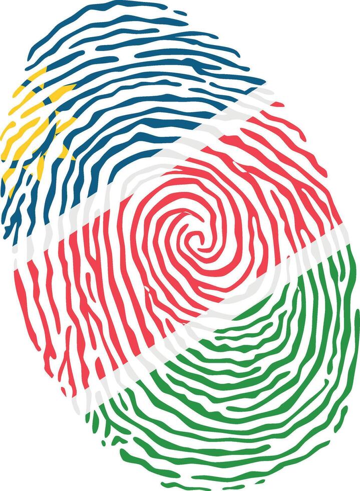 Fingerprint colored with the national flag of Namibia vector