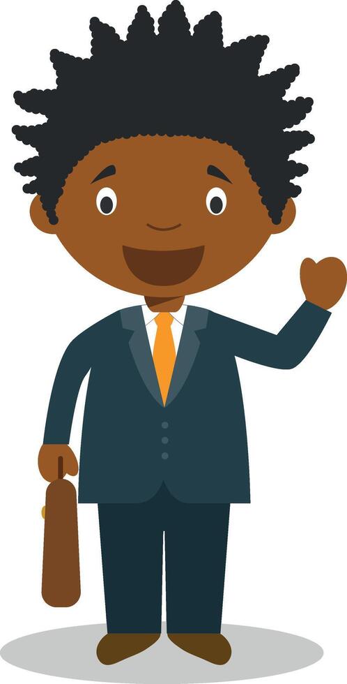 Cute cartoon illustration of a black or african american male businessman. vector