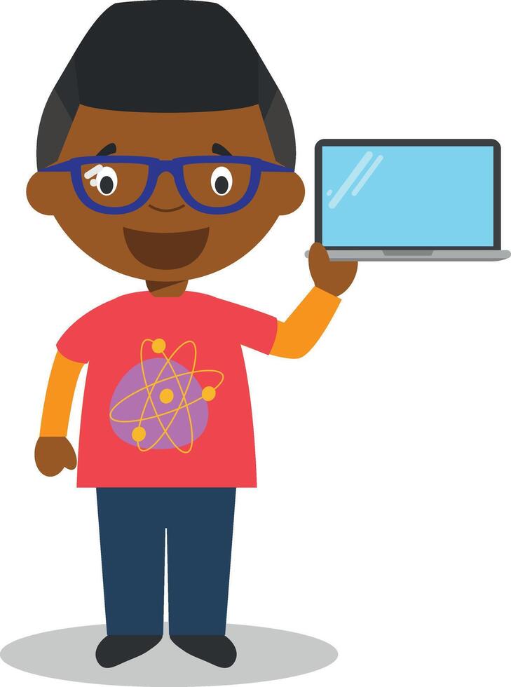 Cute cartoon illustration of a black or african american male programmer. vector