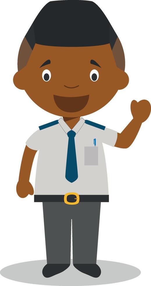 Cute cartoon illustration of a black or african american male bus driver. vector