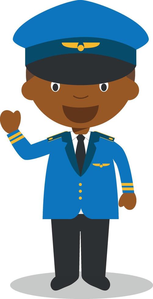 Cute cartoon illustration of a black or african american male pilot. vector
