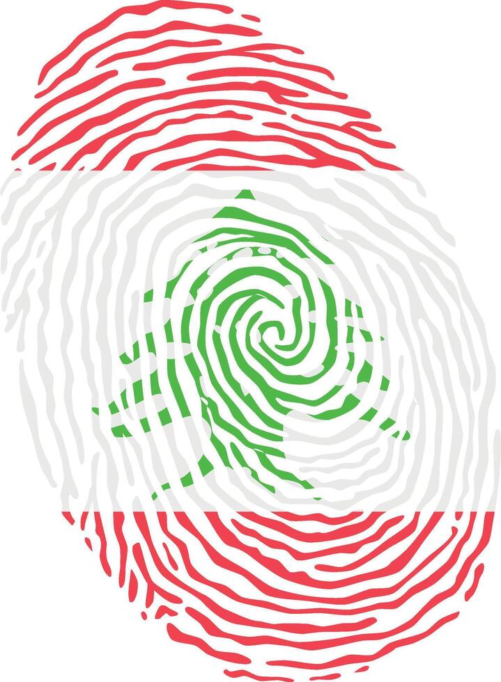 Fingerprint colored with the national flag of Lebanon vector