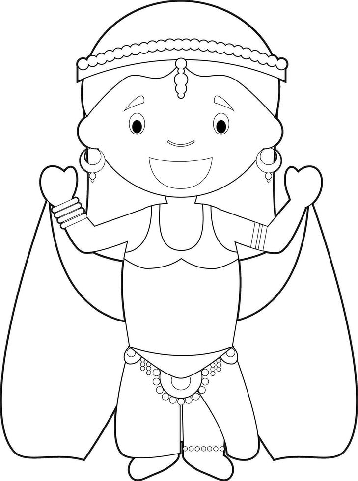 Easy coloring cartoon character from Iraq dressed in the traditional way as a belly dancer. Illustration. vector