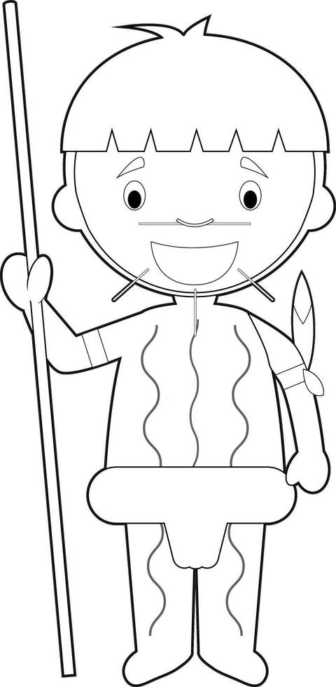 Easy coloring cartoon character from Venezuela dressed in the traditional way as a Yanomami indigenous tribe. Illustration. vector