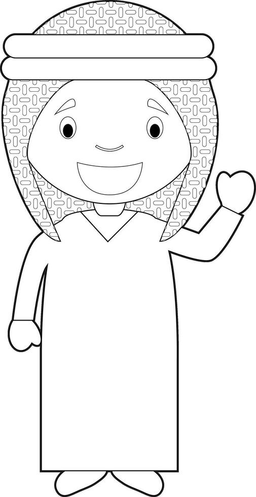 Easy coloring cartoon character from Jordan dressed in the traditional way Illustration. vector