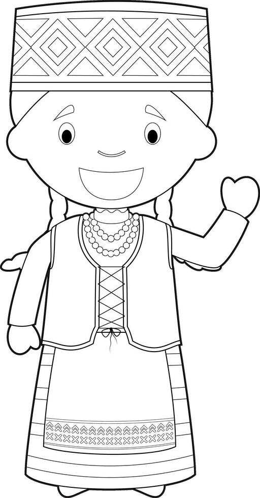 Easy coloring cartoon character from Lithuania dressed in the traditional way Illustration. vector