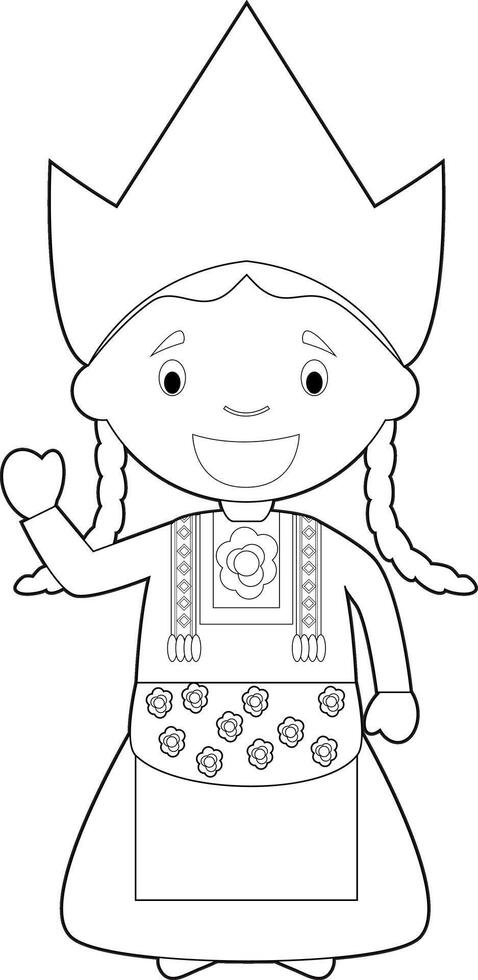 Easy coloring cartoon character from Holland or Netherlands dressed in the traditional way Illustration. vector