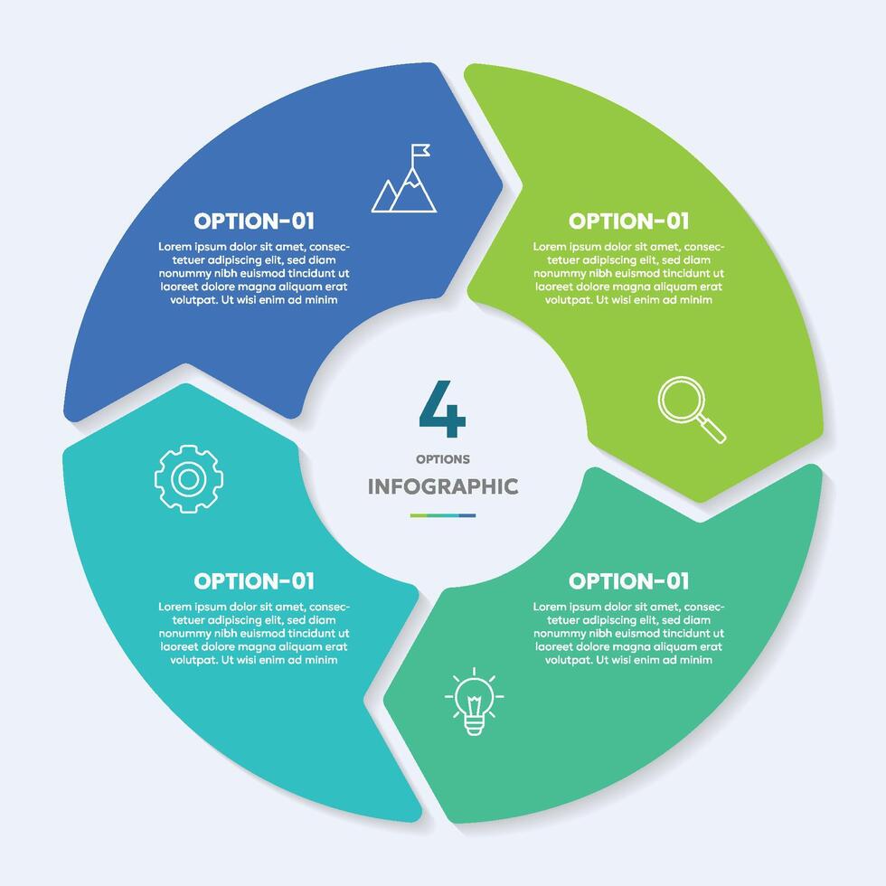 Circle chart infographic template with 4 options for presentations vector