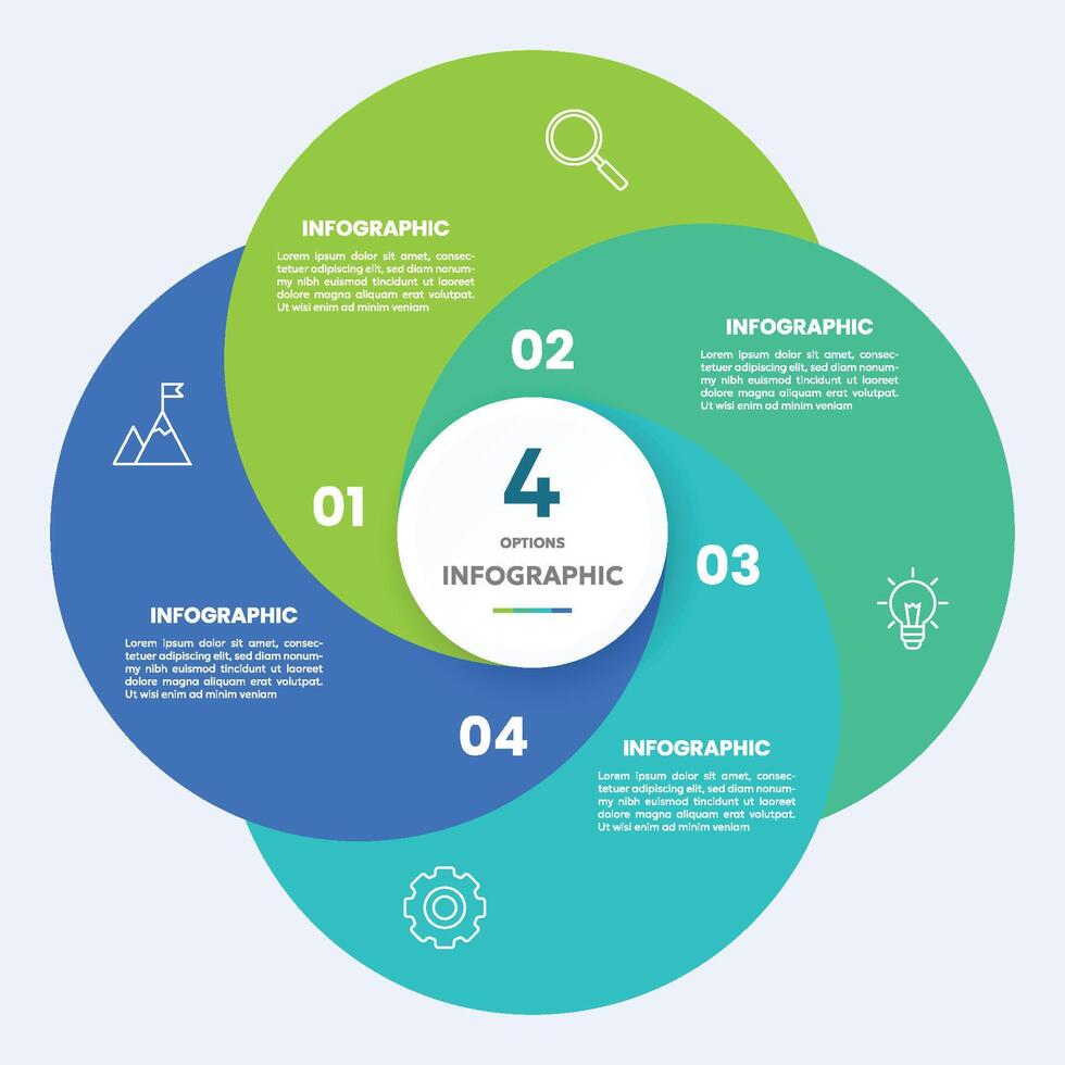Circle chart infographic template with 4 options for presentations vector