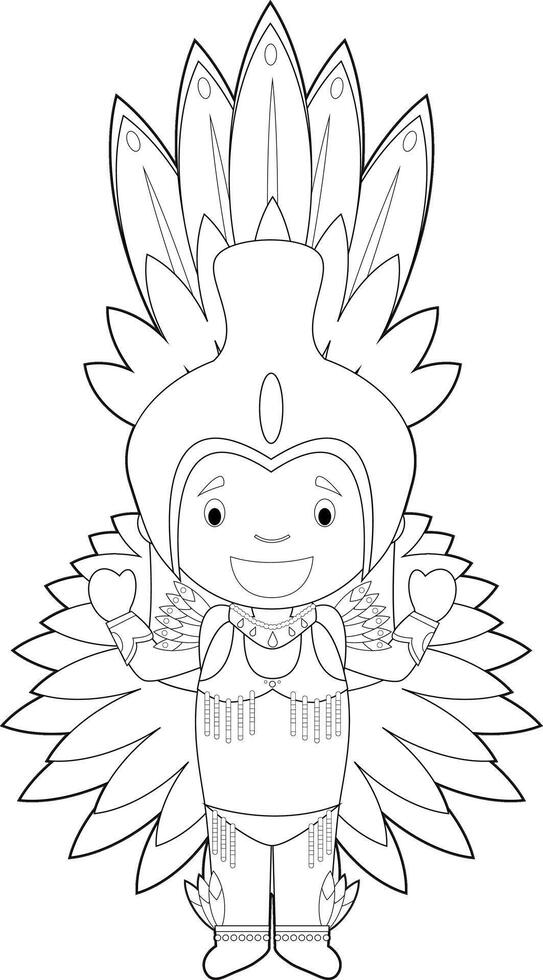 Easy coloring cartoon character from Brazil dressed in the traditional way as a Carnival dancer. Illustration. vector