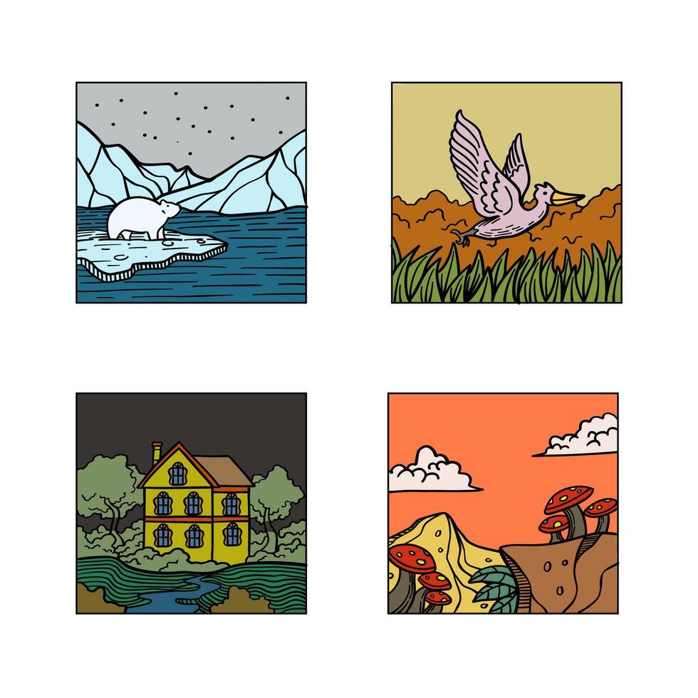 nature view hand drawing illustration for template, design, background, website, icon, etc vector