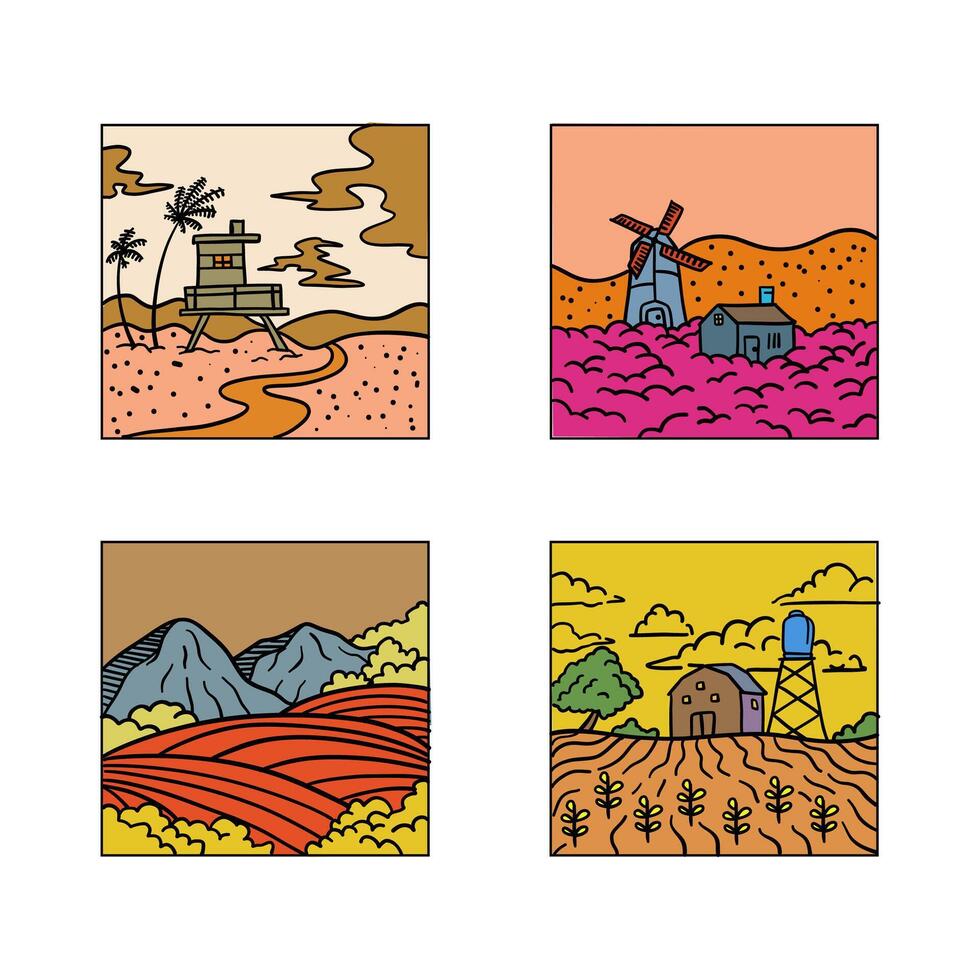 nature view hand drawing illustration for template, design, background, website, icon, etc vector