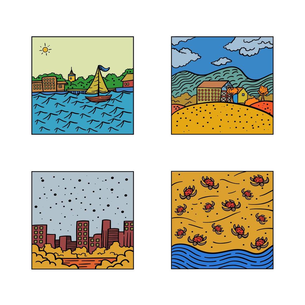 nature view hand drawing illustration for template, design, background, website, icon, etc vector