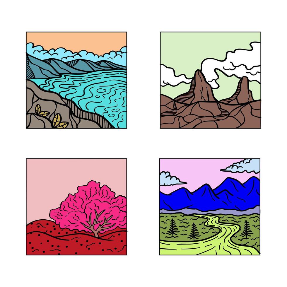 nature view hand drawing illustration for template, design, background, website, icon, etc vector