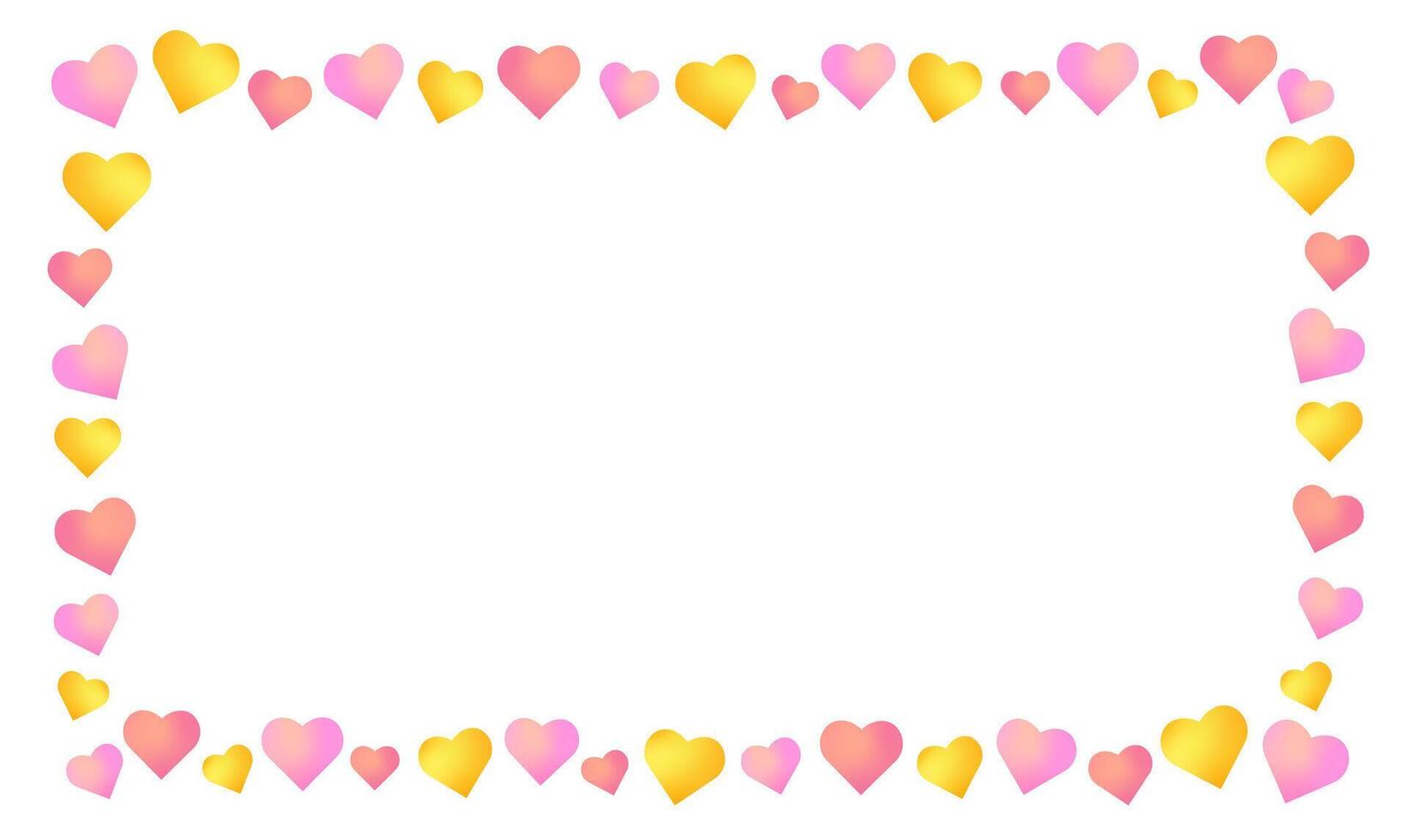 a horizontal frame made from colourful gradient hearts, on white background. could be used for greeting cards, invitations, banners. suitable for mother's day, valentine's day, anniversary greetings. vector