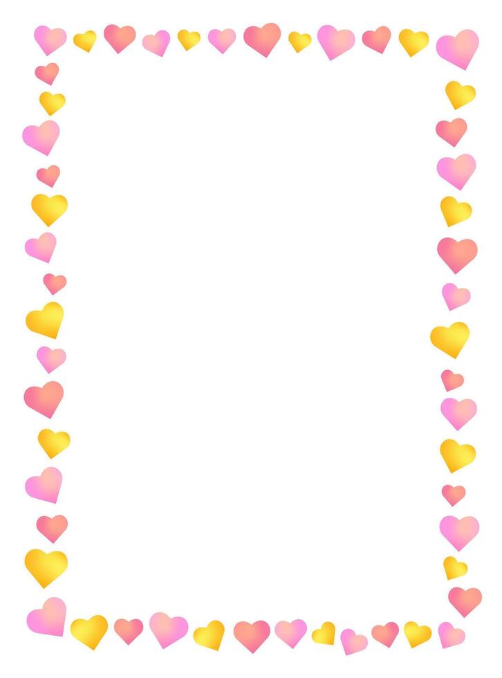 a vertical frame made from colourful gradient hearts, on white background. could be used for greeting cards, invitations, banners. suitable for valentine's day, mother's day, anniversary greetings. vector