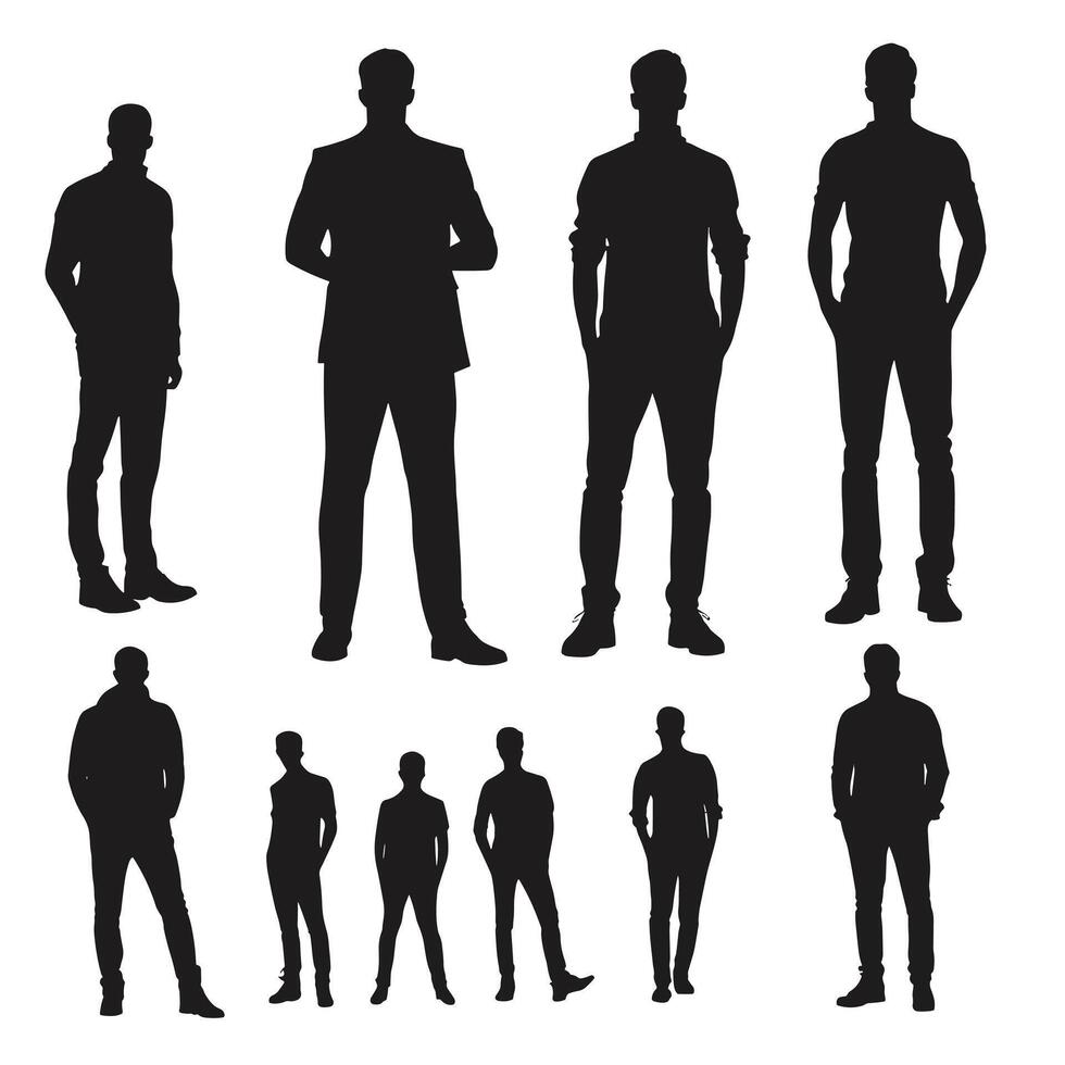 Man standing silhouette shape black color on isolated background illustration design vector