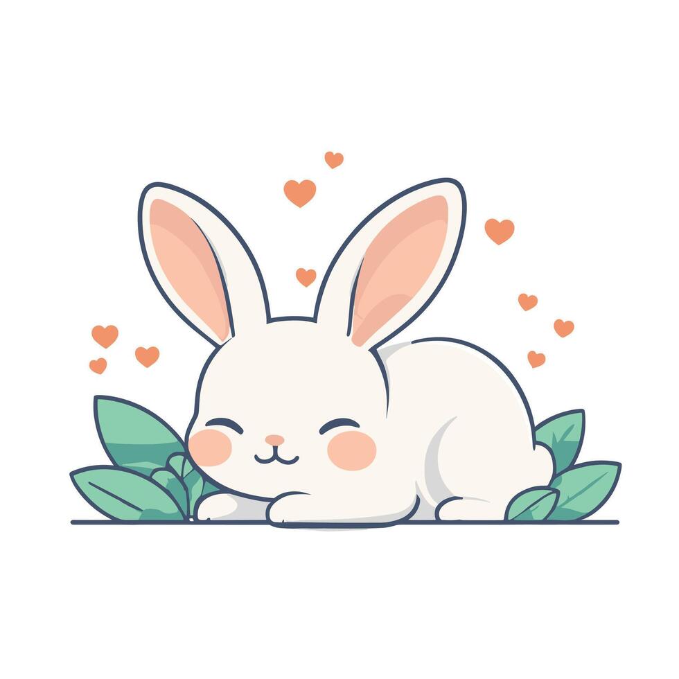 Adorable cartoon bunny lying down resting vector