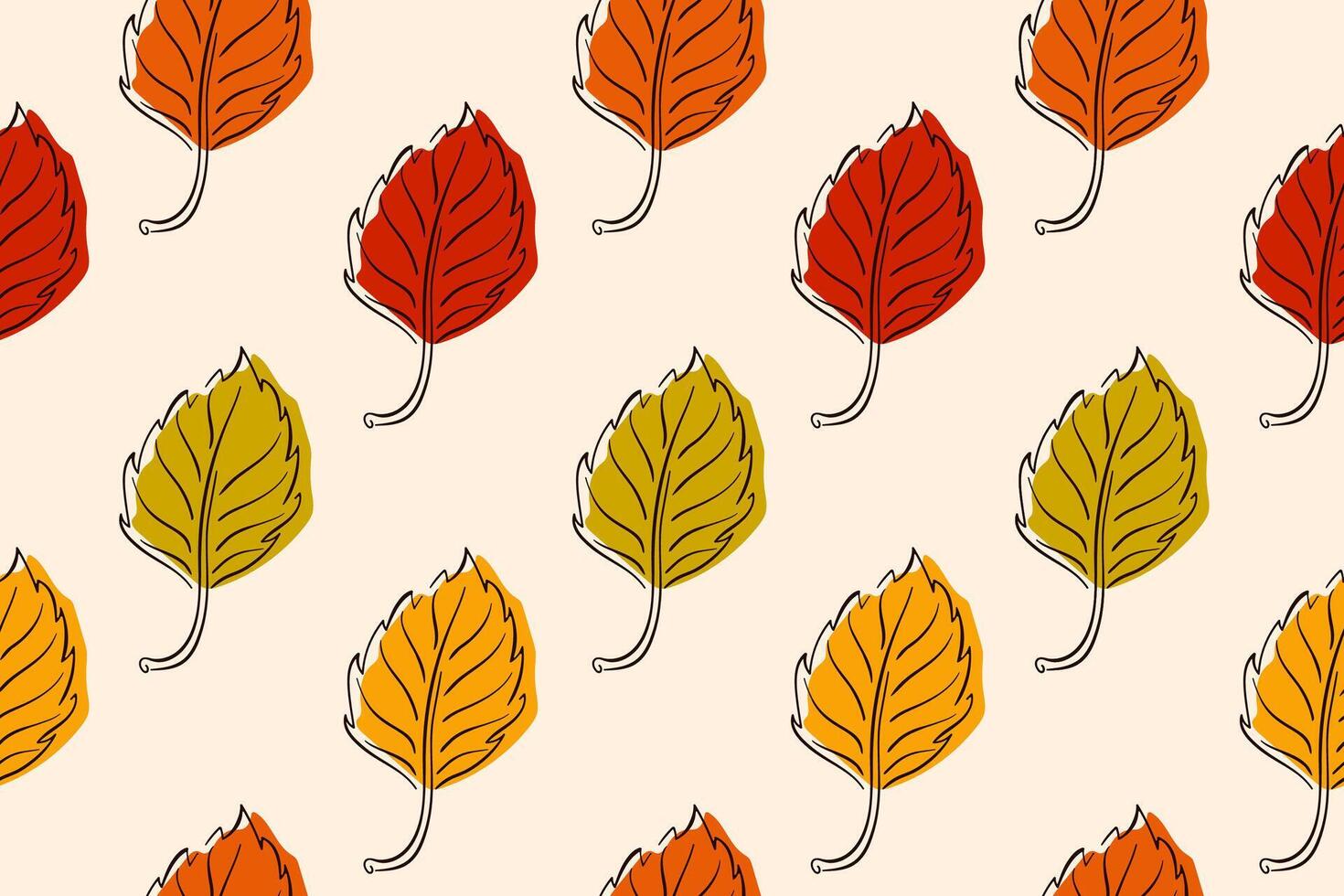 Seamless pattern with autumn birch leaves in line art style. Perfect for wallpaper, gift paper, web page background, autumn greeting cards. illustration. vector