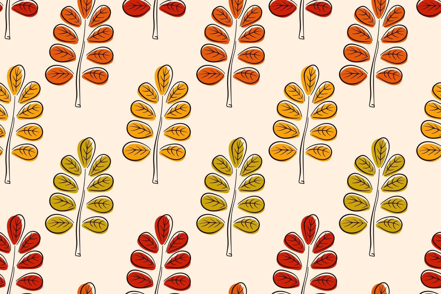 Simple autumn pattern with acacia leaves in line art style. Design for textiles, fabrics, wallpaper, print, gift wrapping, postcard. illustration. vector