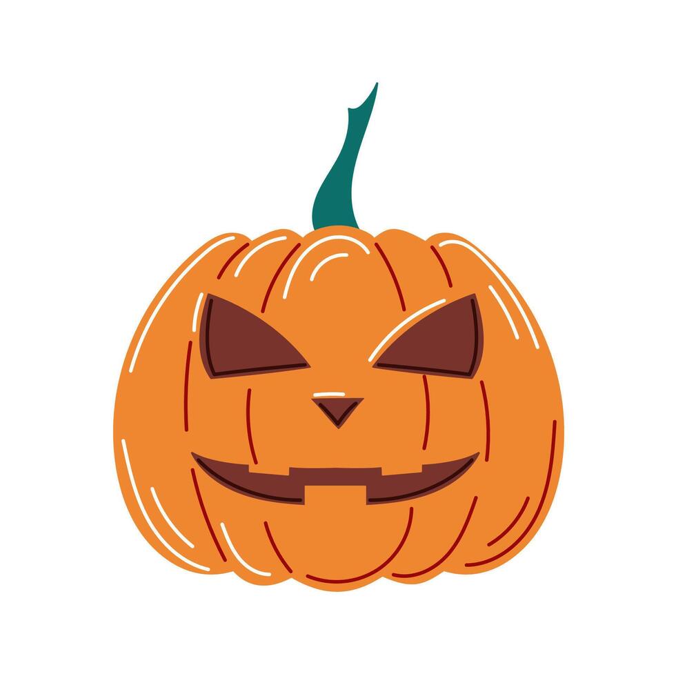 Halloween pumpkin icon in flat style. Spooky pumpkin with smile, happy face. Orange squash. illustration isolated on a white background. vector