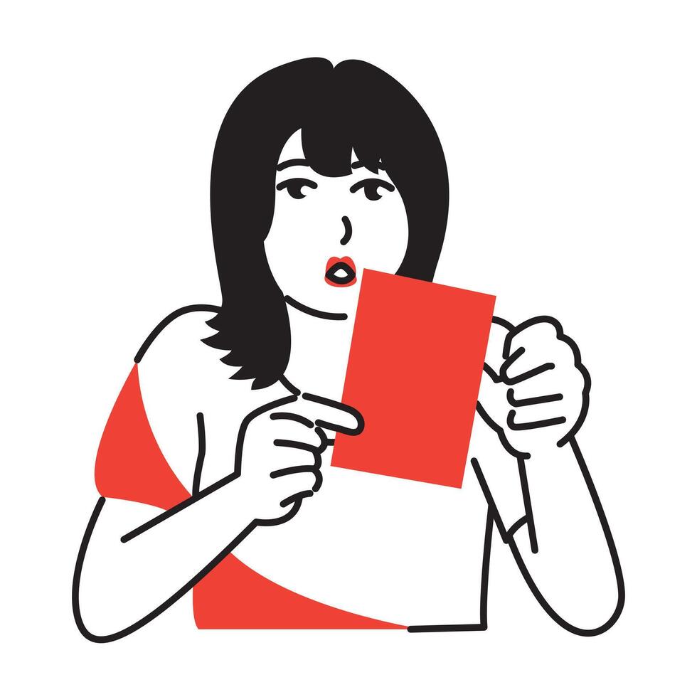 simple illustration of a woman holding red paper vector