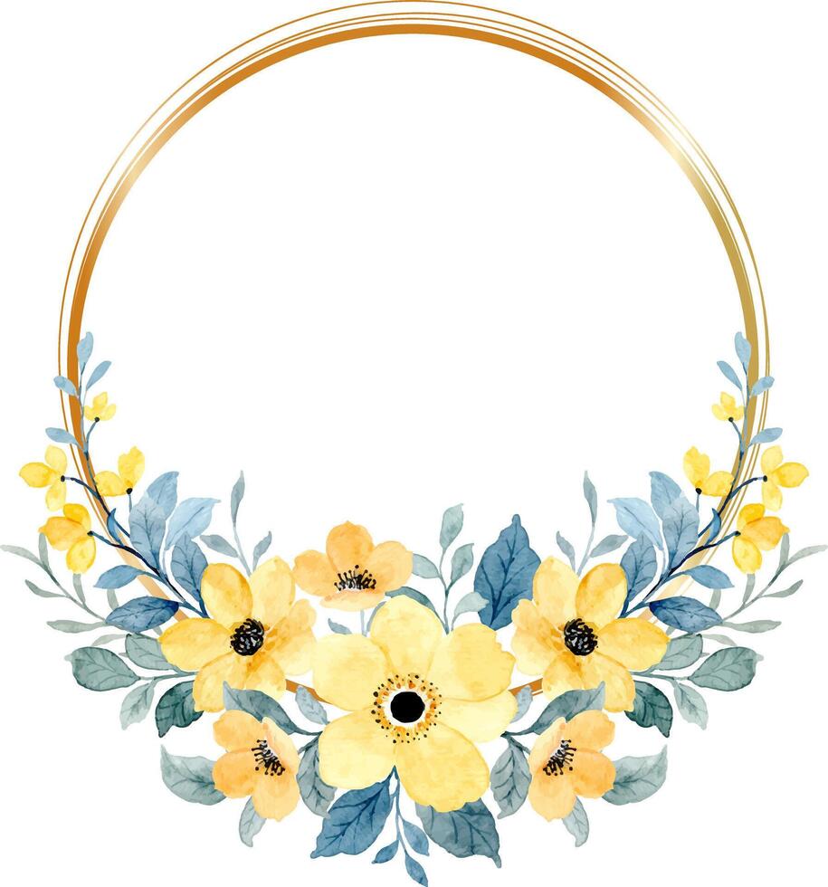 Yellow watercolor floral wreath vector