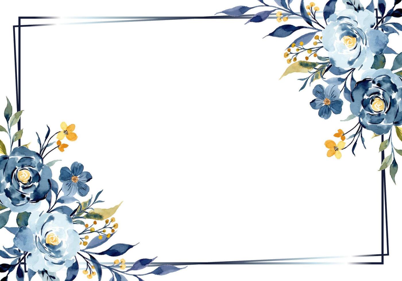 Watercolor blue flower frame vector