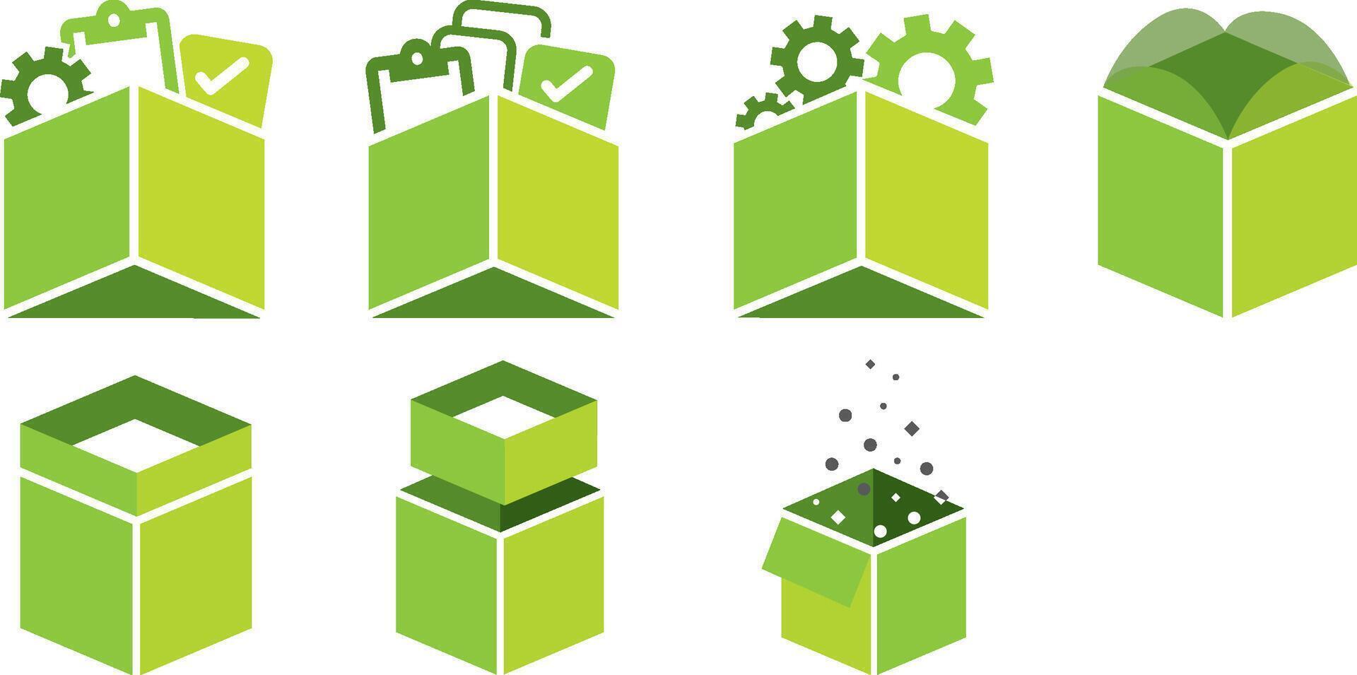 3D Green Box Kit Icon Pack vector