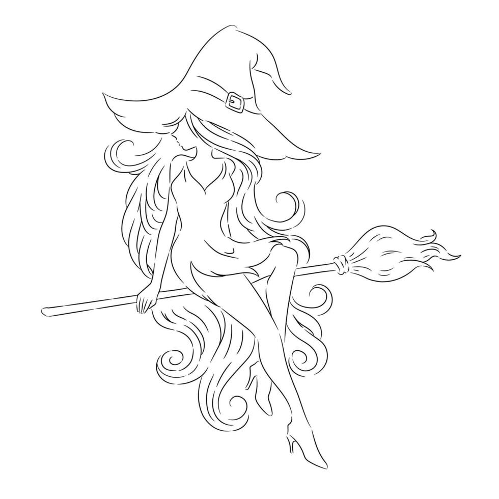 Cute witches flying on a broomstick. vector