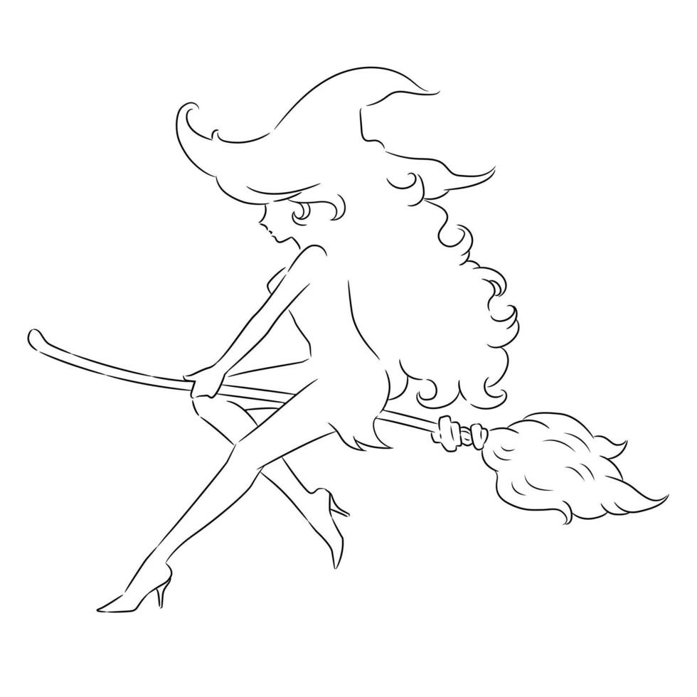 Cute witches flying on a broomstick. vector